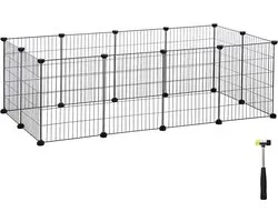 SONGMICS Customisable Pet Playpen Crate Enclosure for Small Animals Guinea Pigs, Includes Rubber Mallet for Indoor Use 143 x 73 x 36 cm (W x D x H) Black