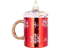 BRUBAKER Tasse de Noël avec pépites - Boules de Noël en Glas peintes à la main - Décorations d'arbre de Noël soufflées à la main, Figurines amusantes, Pendentifs décoratifs Boule d'arbre - environ 9 cm