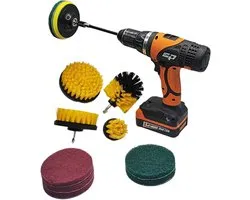 LB Tools professionele schrobborstels borstelset voor de elektrisch boormachine 12 delig de schoonmaak renigingsborstel met verlengstuk is geschikt voor WC, tegelvloeren, badkamer, auto, boot enz.
