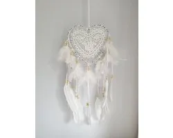 Grote Handgemaakte Dromen Vanger - Dream Catcher - Dream Catcher Groot - Indianen Deco Droomvanger Hart Kraaltjes Veren – Wit