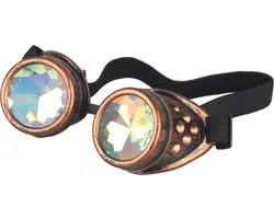 KIMU® Goggles Steampunk Bril - Koper Montuur - Caleidoscoop Glazen - Koperkleurige Spacebril Burning Man Rave Space Caleidoscope Holografisch Halloween