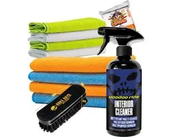 VooDoo Ride Kit de nettoyage intérieur composé de ; 1 x Nettoyant intérieur 8 chiffons de nettoyage 40 x 40 cm 320 GSM. Maintenant avec VooDoo Ride Cap gratuit d'une valeur de 14,95 €