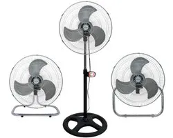 Ventilateur Equalize 3 en 1 - 80 watts - Industriel - Ventilateur très puissant - Sur pied, à suspendre ou à poser - Tête de 45cm - Inox -