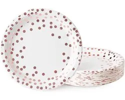 TOPWAYS Polka Rose Gold Dot Birthday Decorations Paper Plates, Disposable Paper Party Plates Tableware for Girls Women - ShopVlot