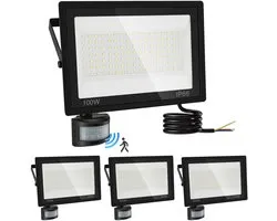 Projecteur LED - Projecteur Floodlight avec détecteur de mouvement - 100W lumière blanc froid - IP65 étanche - Floodlight - Projecteur de chantier - Noir