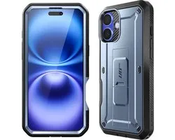SUPCASE Unicorn Beetle Pro Hoesje Geschikt voor Apple iPhone 16 - Stofdichte Case met Ingebouwde Screenprotector - Full Protect valbescherming - Met Holster en Kickstand Blauw