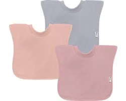 Green Sprouts Pull-over Stay-dry Bibs - Badstof Slabbetjes met Waterdichte Binnenlaag - Set van 3 - Over het Hoofd met Rekbare Kraag - Kwijlslab en Eetslab - Machinewasbaar - Rose - Roze Oranje Grijs - 9-18 maanden