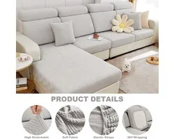 Cushion Covers Sectional Sofa L Shape Slipcover Elastic Couch with Chaise Lounge Cover Furniture Protector for Living Room (Length 62-74inch Width 35-43inch, Chaise Cover) Grey White