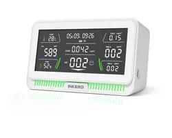 INKBIRD Draadloze 10-in-1 Luchtkwaliteitsmeter – CO₂, PM2.5, HCHO, TVOC – App & Display – Model IAQM-129-W White 2025