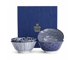 Tokyo Design Studio Nippon Blue - Set de 4 bols - Ø 15,2 cm - Dans une belle boîte cadeau