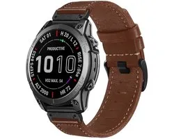 Strap-it Premium leren bandje geschikt voor Garmin Fenix 9 (Pro) 47mm - Fenix 8 (Pro-E-47mm) - Fenix 7 (Solar-Pro) - 6 (Solar-Pro) - Fenix 5 (Plus) / Forerunner 970 - 965 - 955 - 945 - 935 - 745 / Quatix 8 - 7 - 6 - 5 - Donkerbruin