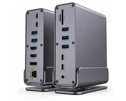 Station d'accueil USB-C pour ordinateur portable Rolio - 16 en 1 - Triple moniteur 4K@60Hz (2x HDMI & 1x DisplayPort) - USB 3.2 - Charge 100W - Hub - Ethernet 1GB