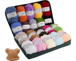 20 Different Colours 600 g (20 x 30 g) Hand Knitting Yarn Set - Cotton Acrylic Wool - Carry Bag for Crochet and Crafts