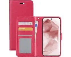 Hoesje - Met Pasjeshouder - Geschikt voor Samsung Galaxy A55 - Luxe Bookcase Portemonee - Flip Case - Kunstleer Book Case - Flipcase - Book Cover - Walletcase - Portemonneehoes - Donkerroze