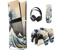 Full Set Skin Stickers voor ps5 Pro Console Digital & Disc, Vinyl Decal Wrap Accessoires voor ps5 Controller & Headset & Oplaadstation & Media Remote (Grote Golf)