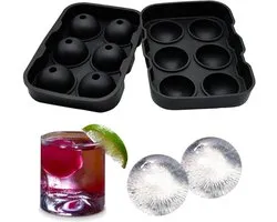 6 x Ice Ball Maker ( IJsbalmaker ) - Siliconen Dienblad met deksel - Makkelijk in te vullen, te gebruiken en te reinigen - 6 ronde ijsblokjes - Vaatwasmachinebestendig - gebruik voor Gin, Whisky & cocktails - Zwart