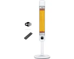 LUXEVA Smart FR WIFI 2500 WATT - Elektrische Terras Verwarming - Bedienen via je Mobiel / WIFI - Binnen en Buiten - Regenbestendig IP55 - Staand Infrarood Kachel - Wit - Timer + 6 Instelbare Warmtes - Timer - Gratis Beschermhoes erbij !