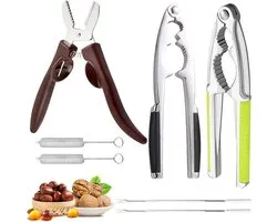 Casse-noisette pour noix, 7 pièces en acier inoxydable avec 2 poignées antidérapantes, 1 coupe-marrons, 2 casse-noisettes, 2 brosses de nettoyage pour tous types de noix, pinces à homard, pinces à crabe
