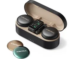 AnkerWork M650 Draadloze Lavaliermicrofoon - Professionele Ruisonderdrukking - Magnetische Covers - 2-kanaals Ontvanger - 200m Bereik - 15 Uur Batterijduur - Geschikt voor Vlogs en Livestreams - Zwart