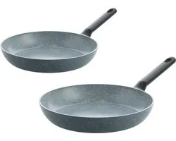 Ensemble de poêles à crêpes BK Blue Label Granite 2 pièces - 20/24 cm - Revêtement antiadhésif sans PFAS - Ensemble de poêles induction - Poêle en céramique - Résistant au four jusqu'à 160°C - Lave-vaisselle - Sans couvercle - Blauw