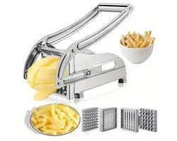 Coupe-frites, coupe-frites professionnel et robuste en acier inoxydable avec une poignée confortable et une lame droite, idéal pour préparer des frites maison et des chips.