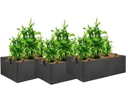 Reusable Large Plant Grow Bag - Rectangular Fabric Breathable Planter Container Pots - Home Garden for Flower Potato Tomato Carrot - Black 40x30x20cm - Set of 3