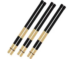 3 paires de baguettes de batterie Hot Rods en bambou de 16 pouces - Fabriquées avec 19 pointes en bambou, une brosse de batterie et des baguettes de batterie 5A - Idéales pour le jazz, les petites scènes et les performances acoustiques - Zwart