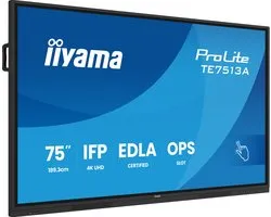 iiyama TE7513A-B1AG Écran plat interactif 190,5 cm (75") Wifi 450 cd/m² 4K Ultra HD Zwart Tactile Type de processeur Android 18/7