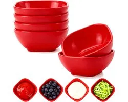Lot de 6 bols à sauce incassables en plastique de 100 ml - petits bols à dessert - mini bols de préparation pour accompagnements, ketchup, snacks, noix, épices (rouge)