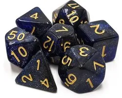 Polydice set - Polyhedral dobbelstenen set 7 delig | Set van 7 dice | dungeons and dragons dnd dice | D&D Pathfinder RPG DnD | Donkerblauw galaxy
