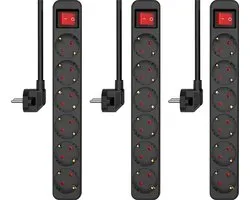 Pack de 3 ELRO ES106S Prise 6 prises avec interrupteur et câble 1,5 m - Protection enfants - fiche mise à la terre - max 3680W - testé TÜV