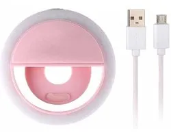 DW4Trading Selfie Ring Light avec Clip Rose - Lumière Led - avec 3 Modes D'éclairage et Batterie