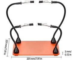 Soldeerhulp Derde hand 201x140x3 mm, magnetisch soldeerstation met 4 flexibele armen, krokodillenklemmen en antislip stalen voet, ideaal voor elektronische reparaties, knutselwerkjes