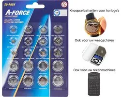 A-Force lithium knoopcel batterijen | batterijen horloges | batterijen weegschaal | AG1 LR621 X3 AG5 LR754 X3 AG8 LR1120 X3 AG12 LR43 X3 | AG3 LR41 X6 AG4 LR626 X6 AG10 LR1130 X6 AG13 LR44 X6 | CR1620 X6 CR2016 X6 CR2025 X6 CR2032 X6