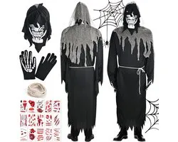 Faburo Halloween Costume Men's Skeleton Horror Costume with Face Mask Gloves and 25 Tattoos Zombie Costume Adults - ShopVlot