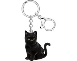 Acrylic Halloween Black Cat Keychain Accessories Cool Stuff Cat Lover Gifts for Women Men Girls Wallet Charms - ShopVlot