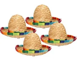 Guirca Mexicaanse mini Sombrero hoedje diadeem - 4x - carnaval/verkleed accessoires - multi kleuren - stro
