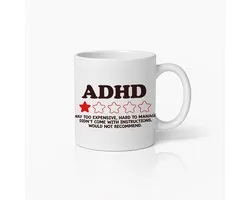 Grappige ADHD Review Mok 330ml – 1 Ster Beoordeling Koffiebeker – Humoristisch Cadeau voor Neurodivergente Vrienden of Collega’s