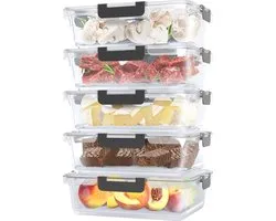 Avalo Boîtes de conservation Glas - Récipients de Prep de repas - Récipients de congélation - Avec couvercle - 5 pièces 1060 ml