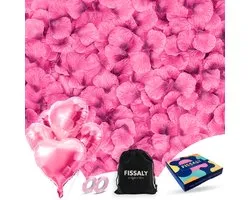 Fissaly 2000 Pièces Pétales de Roses Roses avec Ballons en Forme de Cœurs – Décoration Romantique de l'Amour – Décoration de Cadeau d'Amour – Amour - Rose - Cadeau pour Lui & pour Elle