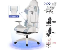 FOXSPORT Gaming Chair - Chaise de Gaming - Ergonomique - Réglable - Avec support lombaire et appui-tête - Avec repose-pieds - Chaise de bureau - Racing - Wit / Blauw