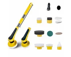Kibani Accu schrobmachine 3.7V - Spin Scrubber - Elektrische Schrobber - Schrobborstel - boenmachine - Polijstmachine - Luiwagen - Schrobber Met Steel - poetsmachine met 10 opzetstukken - Multifunctionele Schrobborstel - elektrische dweil - borstel