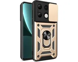 MobyDefend Hoesje - Geschikt voor Xiaomi Redmi Note 13 4G - Pantsercase Met Draaibare Ring - Goud