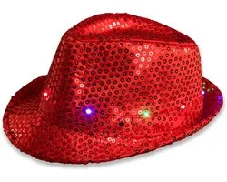 Glowhouse The Glowhouse Knipperende LED Fedora Hoed (Rood)