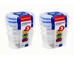 Boîtes de conservation Sistema KLIP IT+ 400 ml - Lot de 6 - Étanche - Sans BPA - Transparent/Bleu