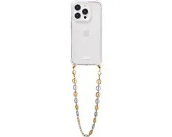 Casies hoesje geschikt voor Apple iPhone 13 Mini met Eclipse koord - Gold Silver chunky cord - Short Size - RVS - Telefoonhoesje met gouden en zilveren schakels