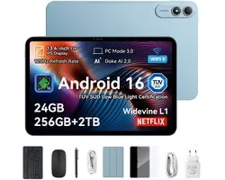 OSCAL Tablet - Pad 200 - AI Tablet - 8300mAh - 13.4 Inch Full HD - 24GB RAM - 256GB ROM - Android 16 - Met Toetsenbord(QWERTY), Beschermhoes, Muis, Stylus - Blauw