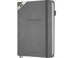 Systemyze Notitieboek A5 Hardcover Leer Gelinieerd – Notebook Journal – 256 Genummerde Pagina’s – 140 Grams Papier - Grijs