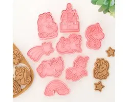 8 pièces Cookie cutter - Cookie mould - Unicorn koekjes uitsteekvormpjes met stempels - Cuisson – Cadeau - Eenhoorn koekjes bakken - Différentes formes de biscuits - LOUZIR