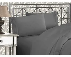 Elegant Comfort Luxurious & Softest 1500 Thread Count Egyptian Three Line Embroidered Softest Premium Hotel Quality 4-Piece Bed Sheet Set, Wrinkle and Fade Resistant Full Cream